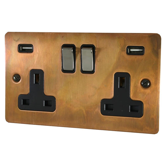 Flat Tarnished Copper 2 Gang Socket C/W Usb Ports