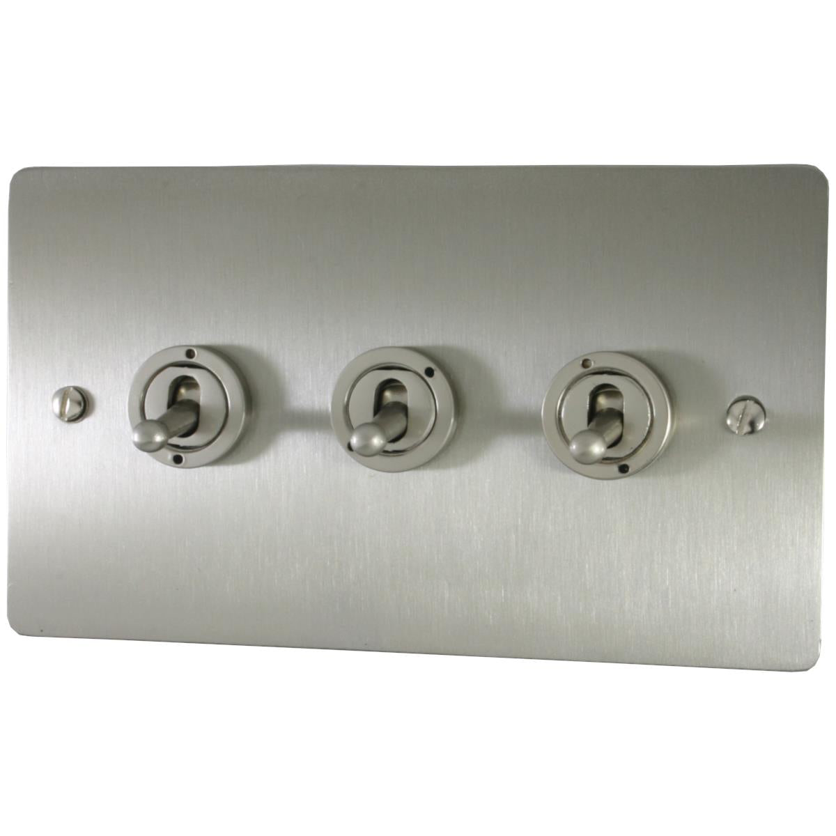 Flat Brushed Steel 3 Gang Grid Toggle Plate