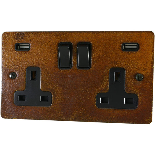Flat Rust  2 Gang Socket with USB