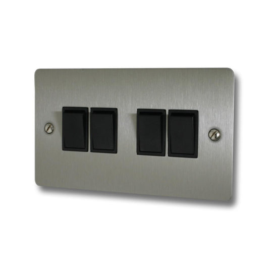 Flat Brushed Steel 4 Gang 2 Way Switch