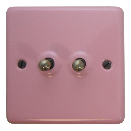 Contour Gloss Pink 2 Gang Toggle Switch (Antique Brass Switch)