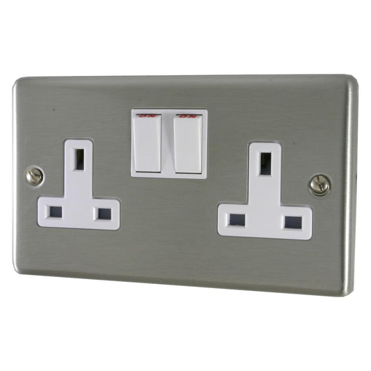 Contour Brushed Steel 2 Gang Switched Socket