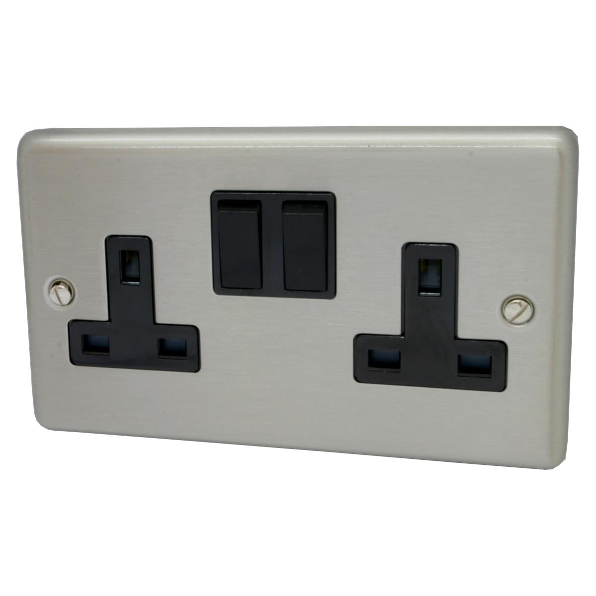 Contour  Brushed Steel  2 Gang Socket