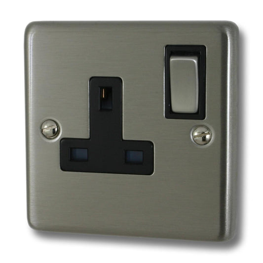 Contour Brushed Steel 1 Gang Switched Socket