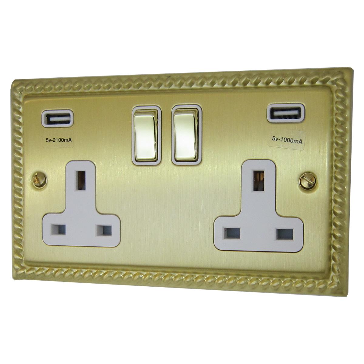 Monarch Satin Brass 2 Gang Socket C/W Usb Ports