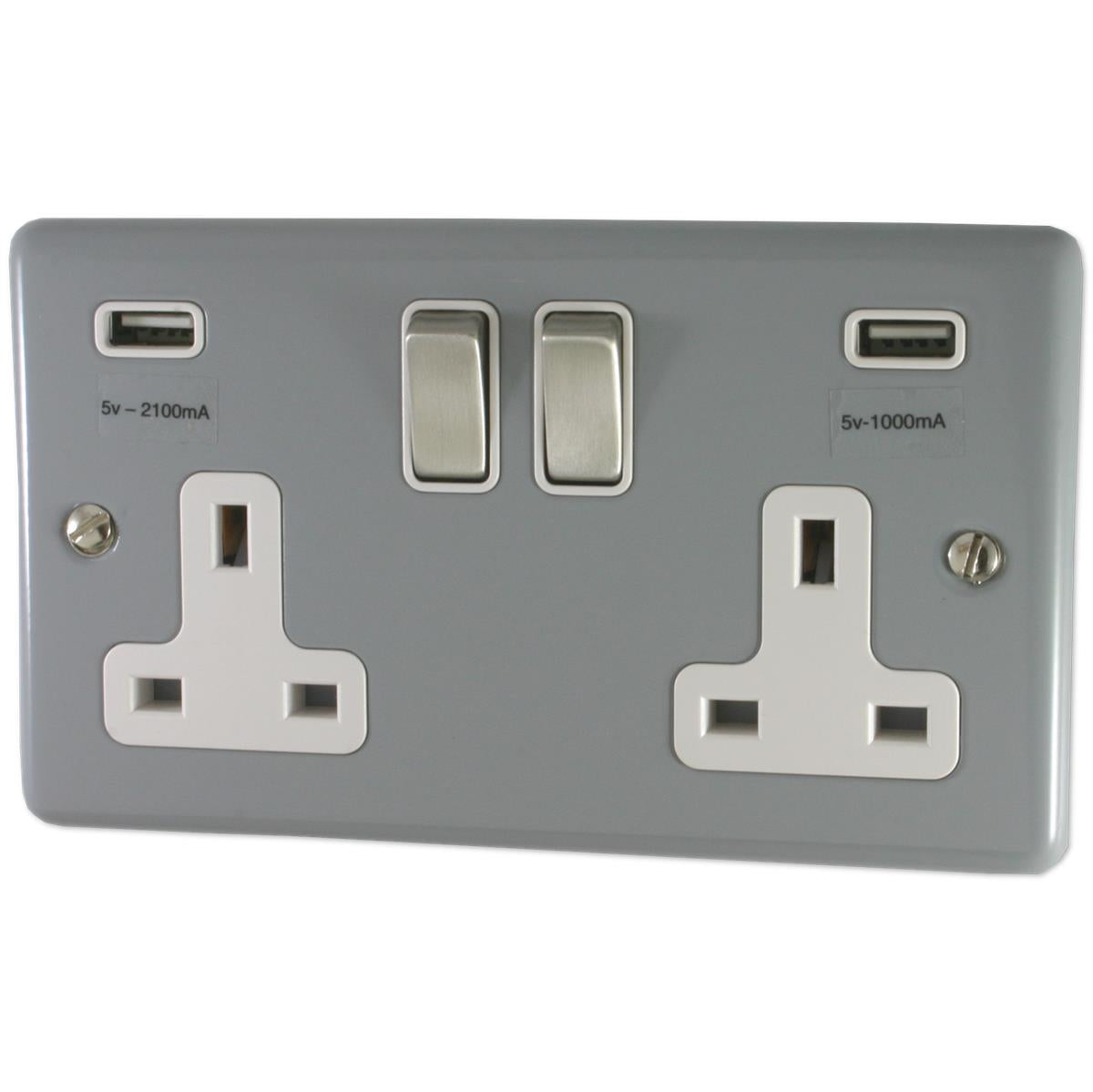 Contour Light Grey 2 Gang Socket C/W Usb Ports