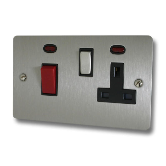 Flat Brushed Steel 45 Amp Switch & 13 A Socket