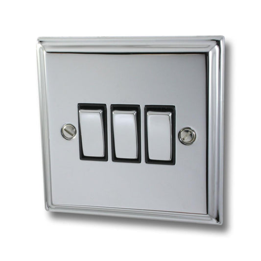 Deco Polished Chrome 3 Gang 2 Way Switch