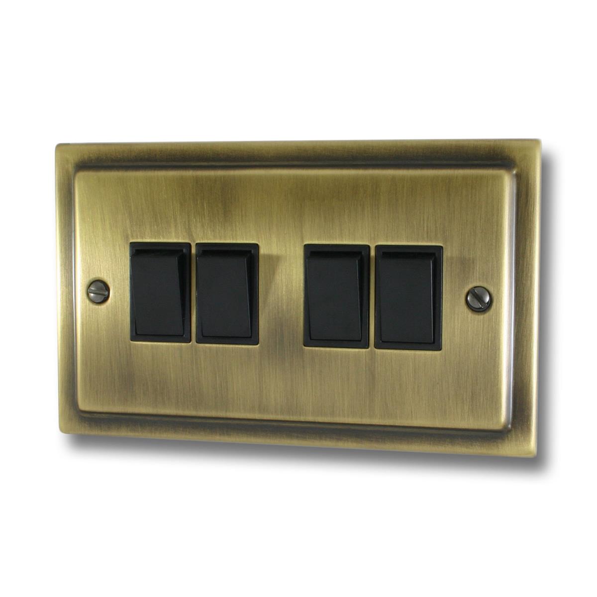 Trimline Antique Brass 4 Gang Switch (Black Switches)