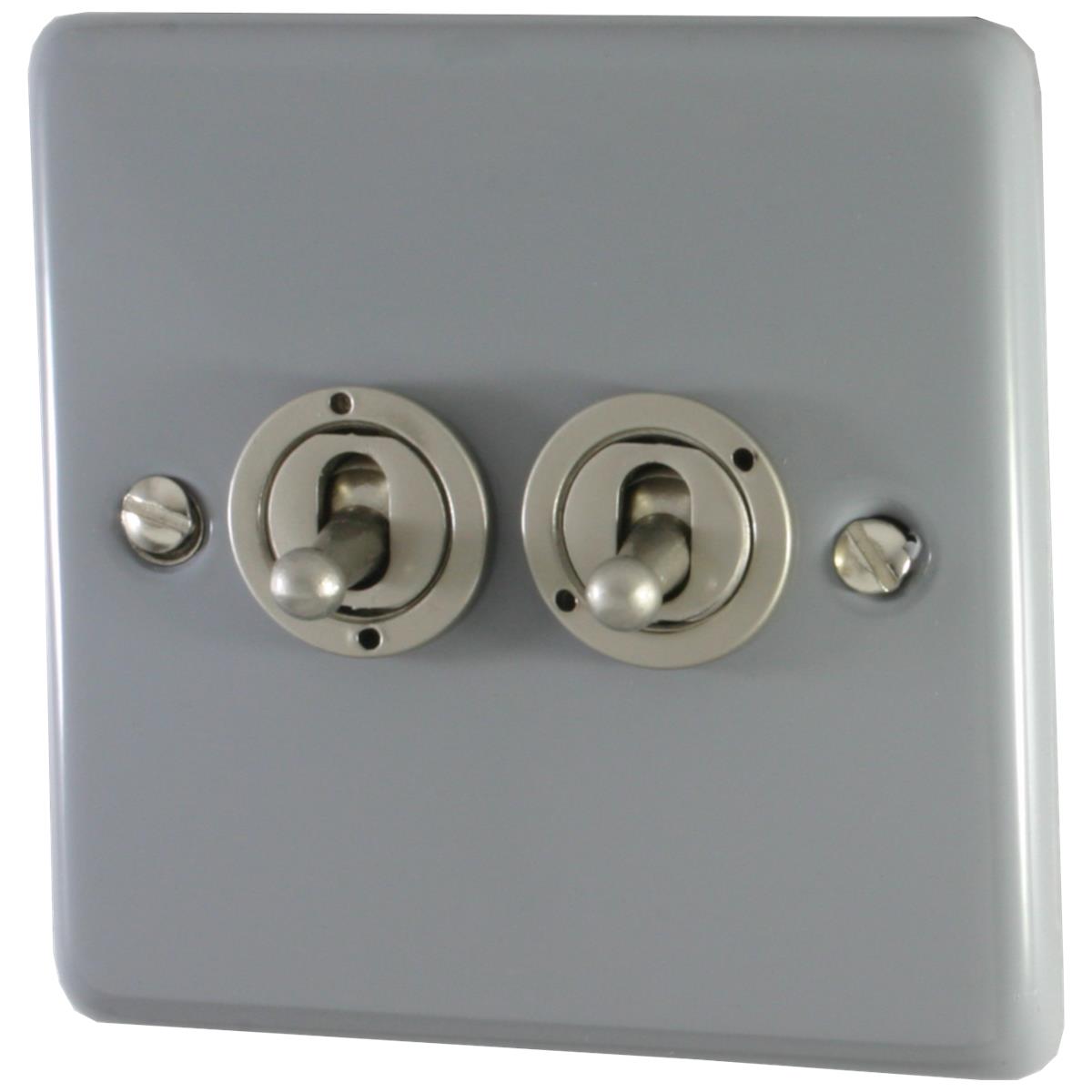 Contour Light Grey 2 Gang Grid Toggle Plate