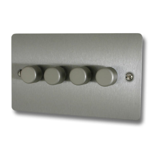 Flat Brushed Steel 4 Gang LED Dimmer