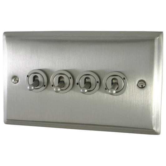 Deco Satin Nickel 4 Gang Grid Toggle Plate