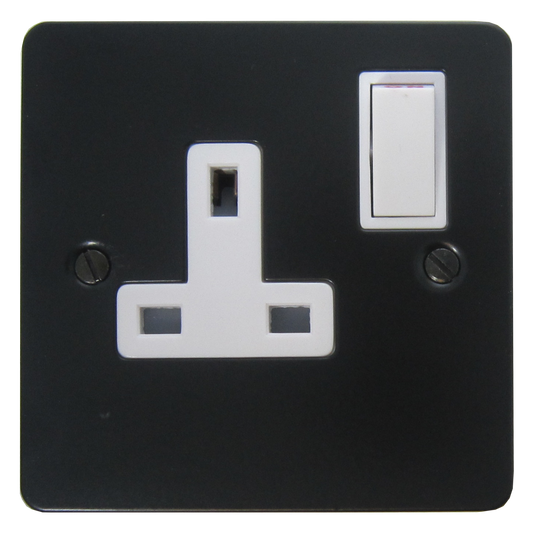 Flat Black 1 Gang Socket (White Switch)