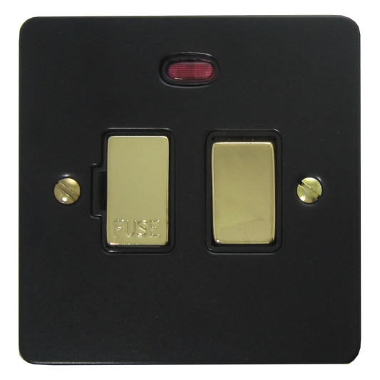 Flat Black Switched Fused Spur with Neon (Brass Switch)