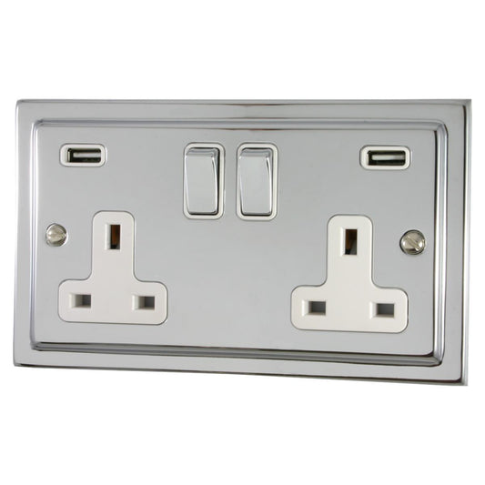 Trimline Polished Chrome 2 Gang Socket C/W Usb Ports