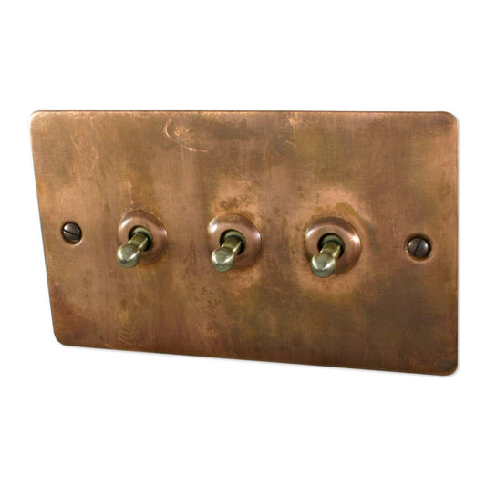 Flat Tarnished Copper 3 Gang 2 Way Toggle