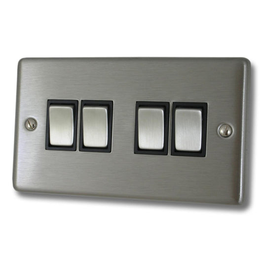 Contour Brushed Steel 4 Gang 2 Way Switch