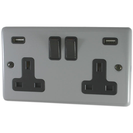 Contour  Light Grey  2 Gang Socket with USB