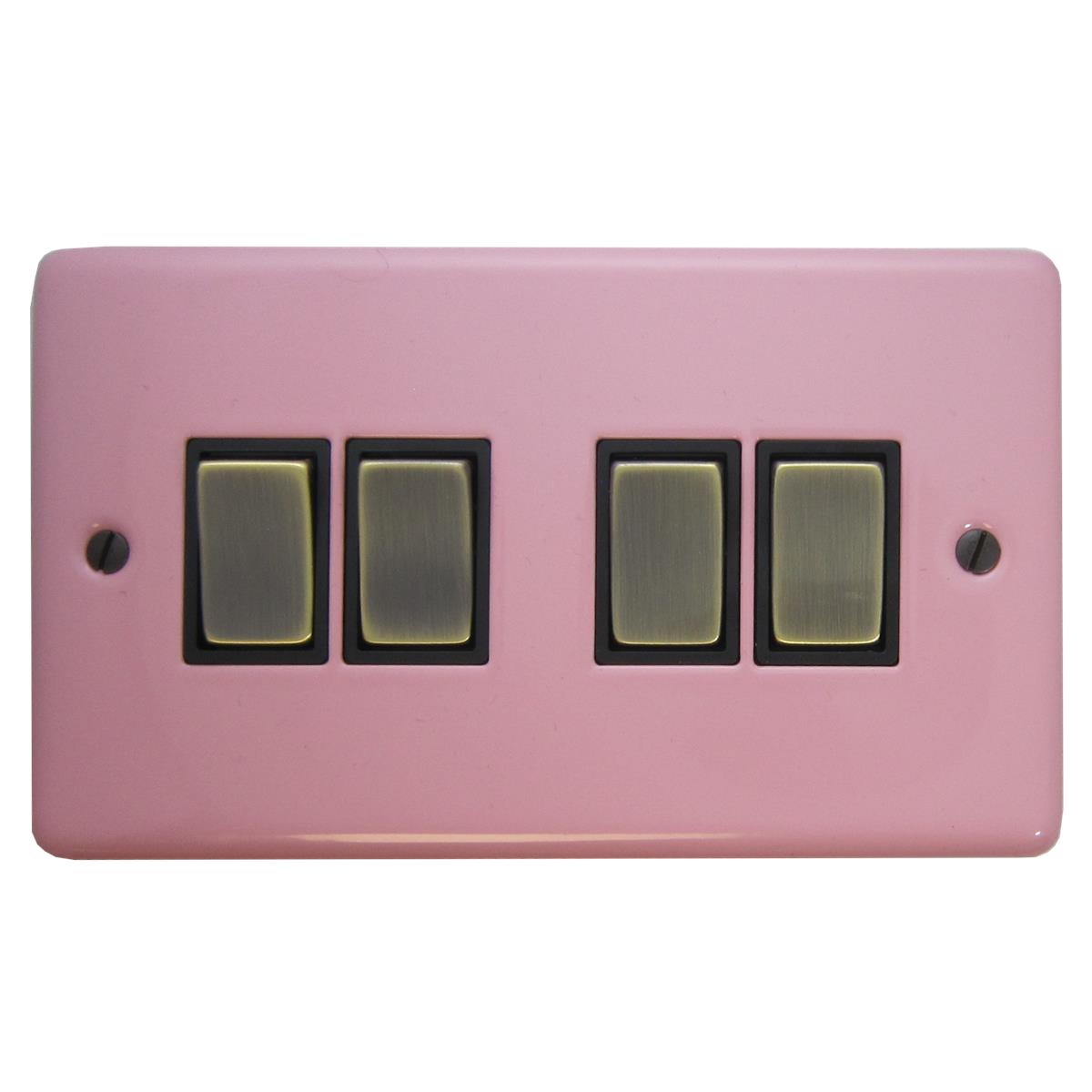 Contour Gloss Pink 4 Gang Switch (Antique Brass Switch)