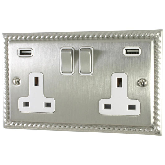 Monarch Satin Nickel 2 Gang Usb Socket