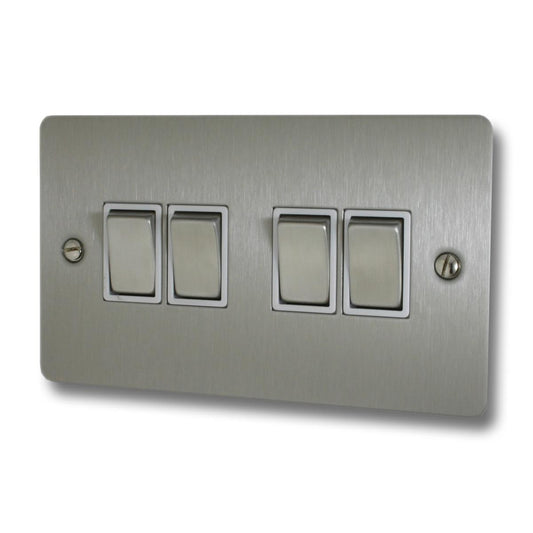 Flat Brushed Steel 4 Gang 2 Way Switch