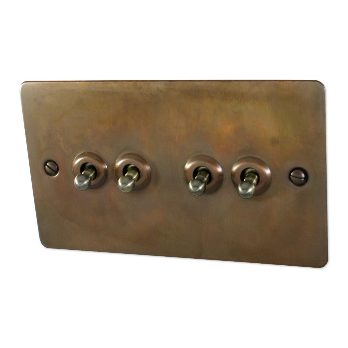 Flat Tarnished Copper 4 Gang 2 Way Toggle