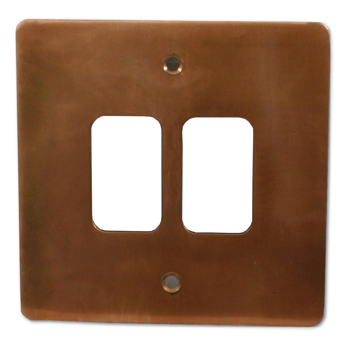 Flat Tarnished Copper 2 Gang Grid Plate