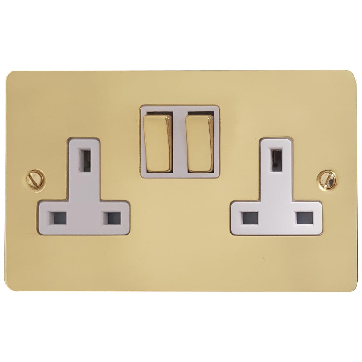 Flat  Polished Brass  2 Gang Socket