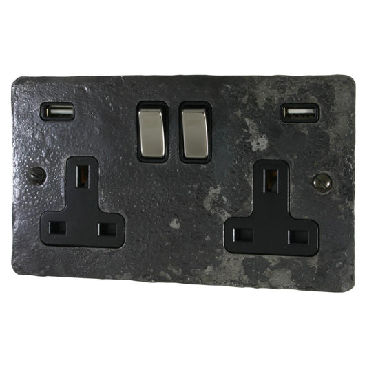 Flat Rustic 2 Gang Socket C/W Usb