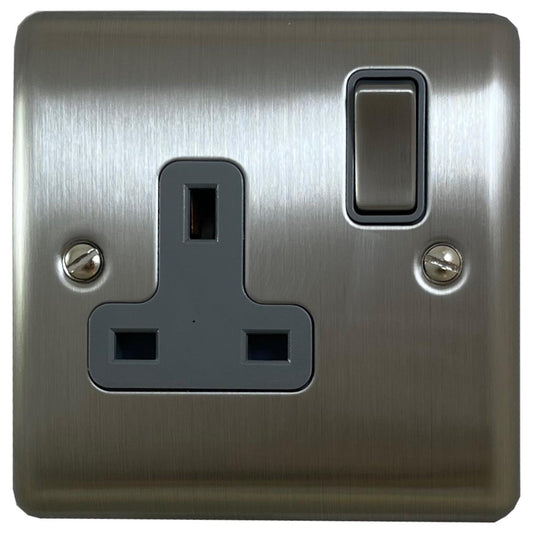 Basics Brushed Steel 1 Gang Socket