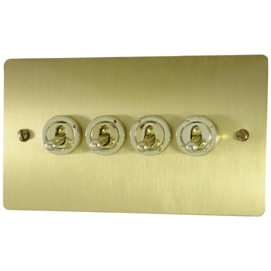 Flat Satin Brass 4 Gang Grid Toggle Plate