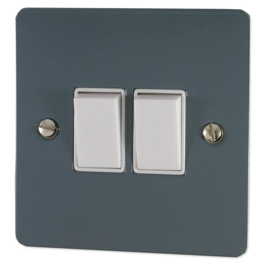 Flat Dark Grey 2 Gang 2 Way Switch