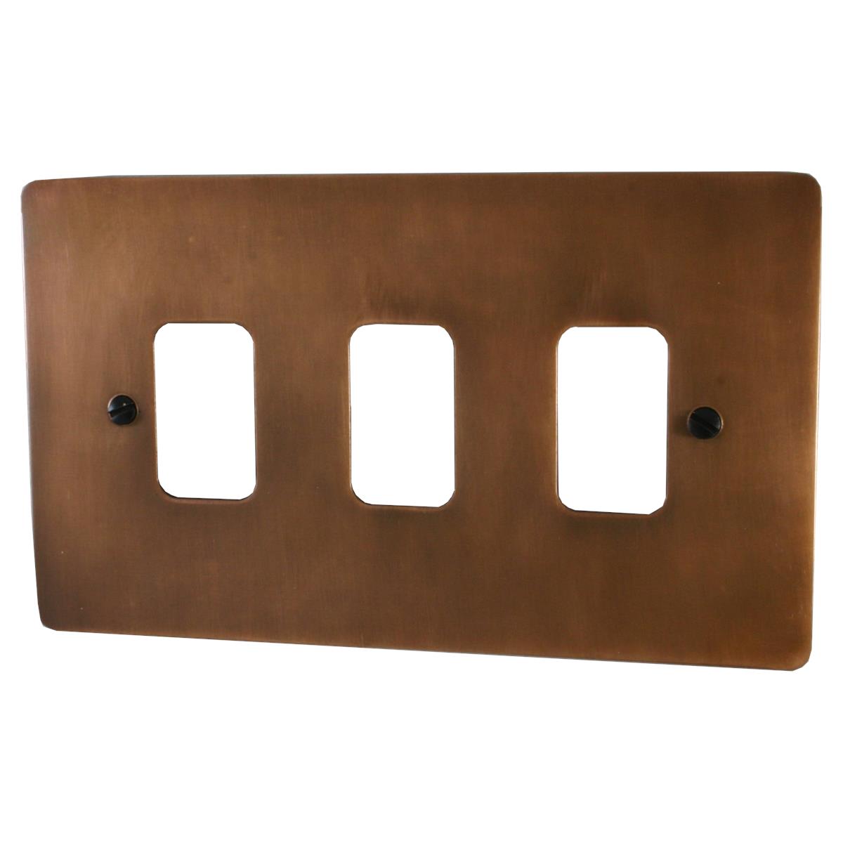 Flat Tarnished Copper 3 Gang Grid Plate