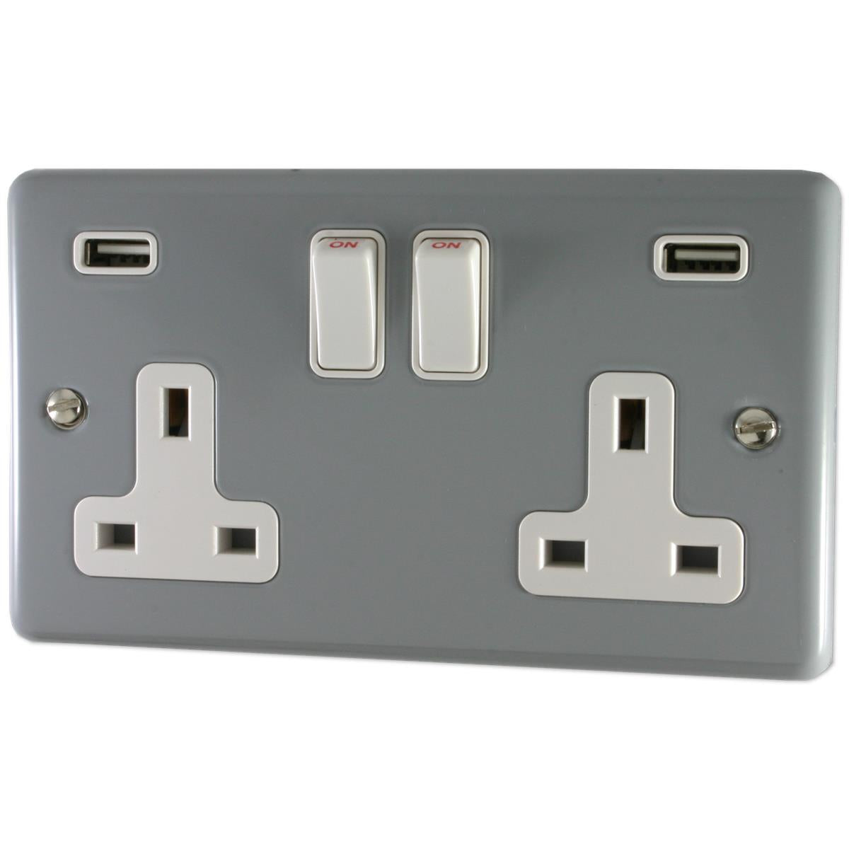 Contour Light Grey 2 Gang Socket C/W Usb Ports