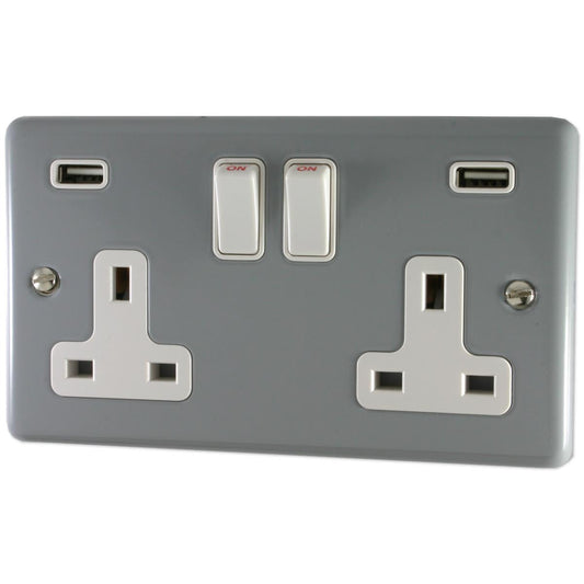 Contour Light Grey 2 Gang Socket C/W Usb Ports