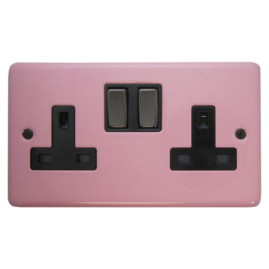 Contour Gloss Pink 2 Gang Socket (Black Nickel Switch)