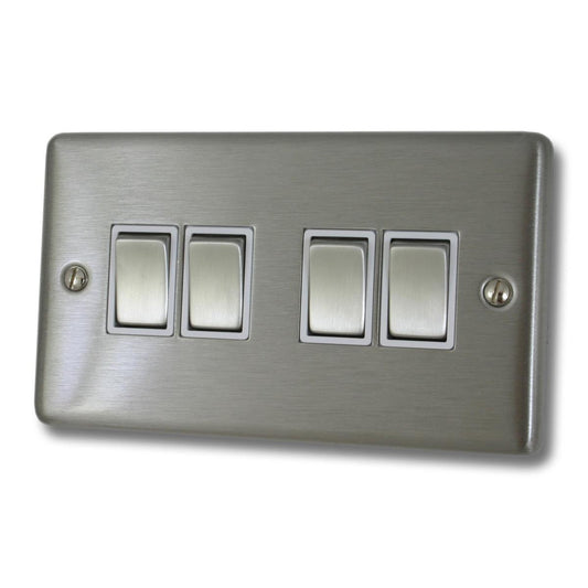 Contour Brushed Steel 4 Gang 2 Way Switch