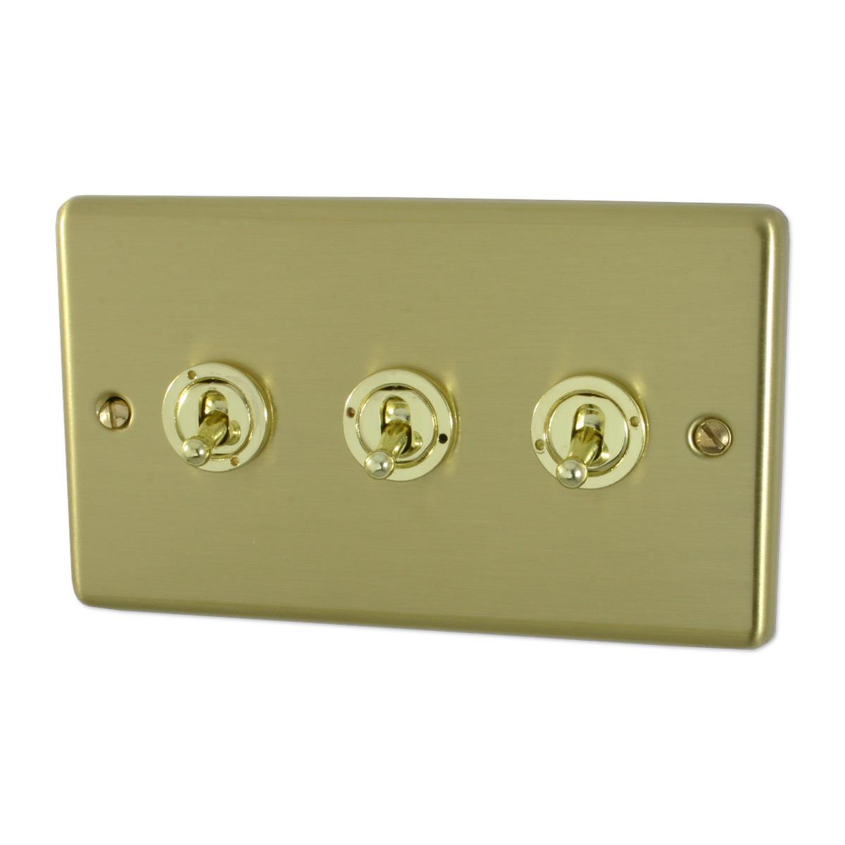 Contour Satin Brass 3 Gang Grid Toggle Plate