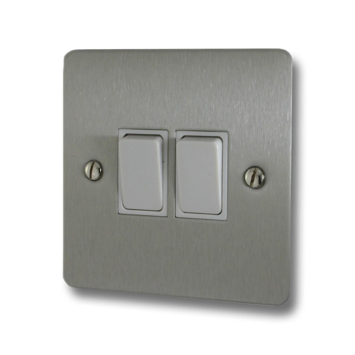 Flat Brushed Steel 2 Gang 2 Way Switch