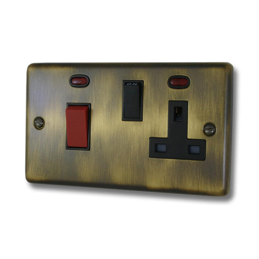 Contour Antique Brass 45 Amp Switch and Socket (Black Switch)