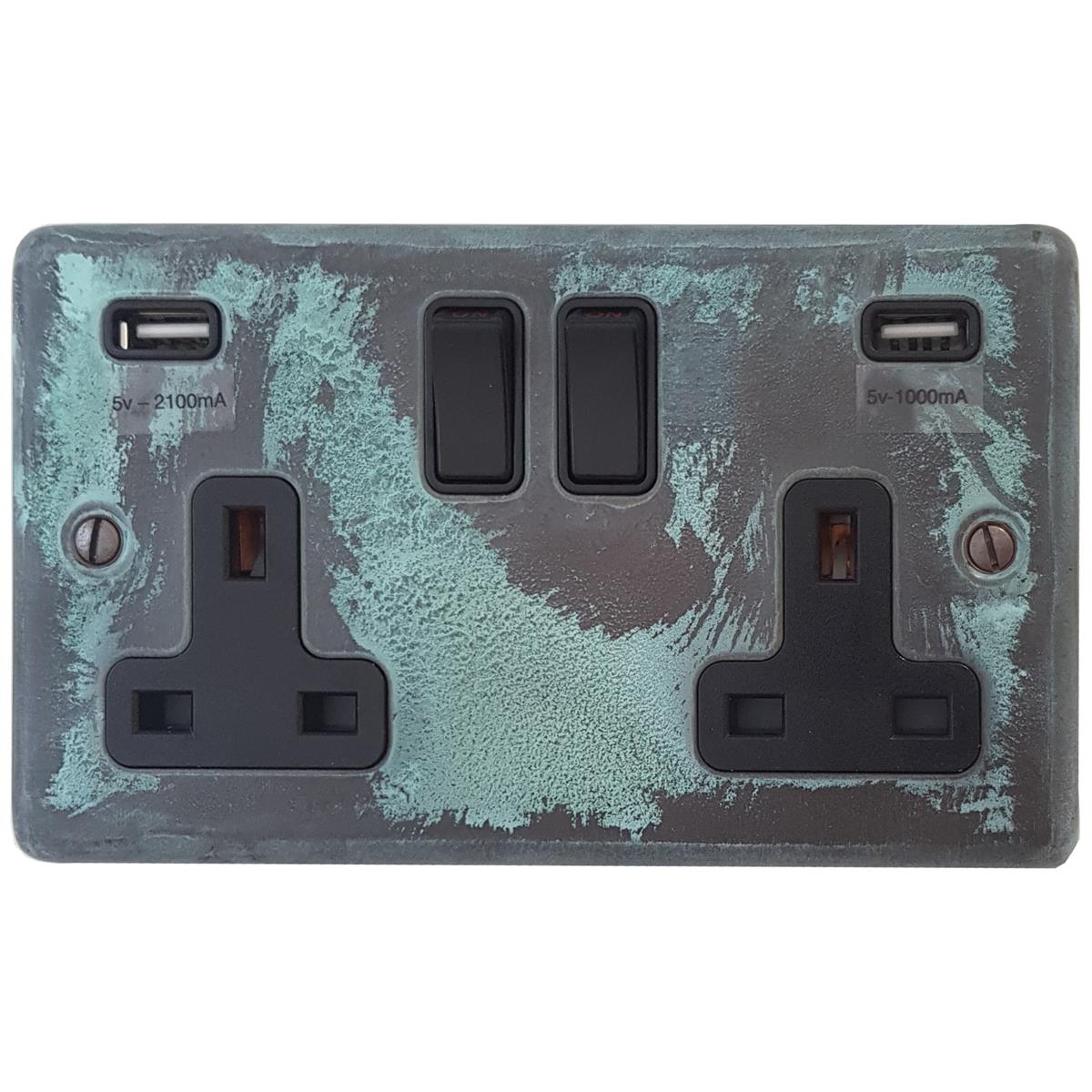 Contour Verdigris  2 Gang Socket with USB