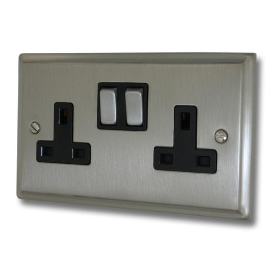 Deco  Satin Nickel  2 Gang Socket