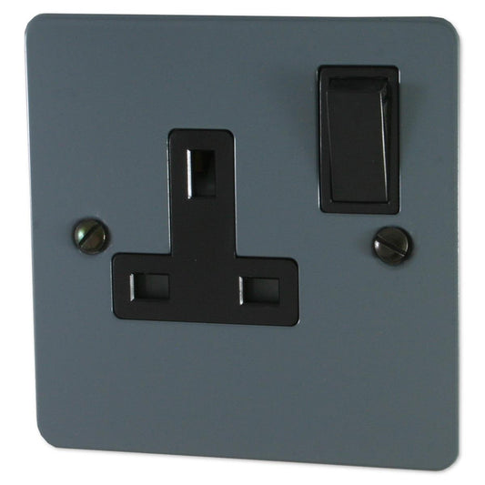 Flat Dark Grey 1 Gang Switched Socket