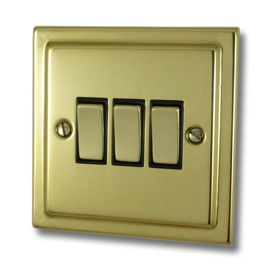 Trimline Polished Brass 3 Gang 2 Way Switch