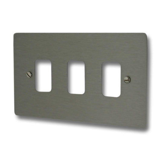 Flat Brushed Steel 3 Gang Grid Plate