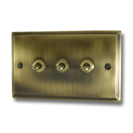 Deco Antique Brass 3 Gang Toggle Switch