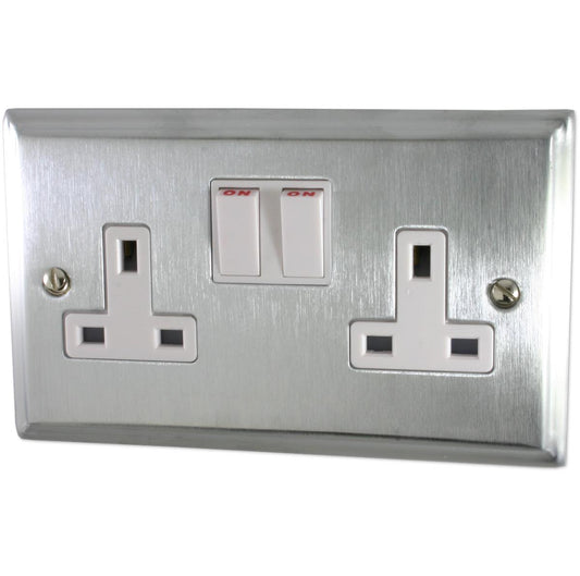 Deco Satin Chrome 2 Gang Switched Socket