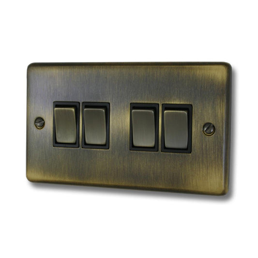 Contour Antique Brass 4 Gang Switch (Brass Switches)