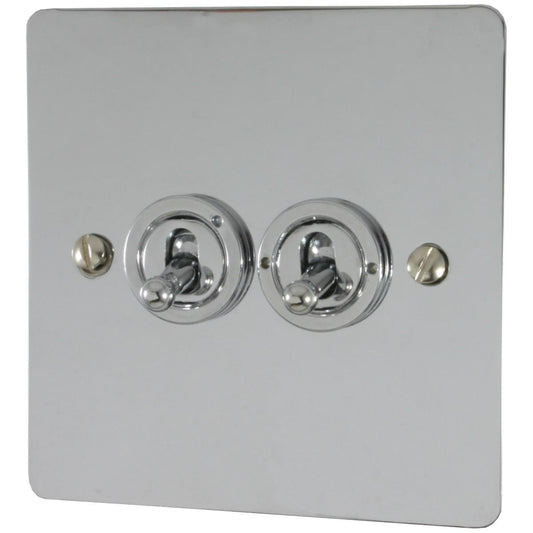 Flat Polished Chrome 2 Gang Grid Toggle Plate