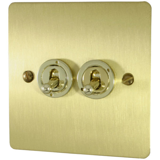 Flat Satin Brass 2 Gang Grid Toggle Plate